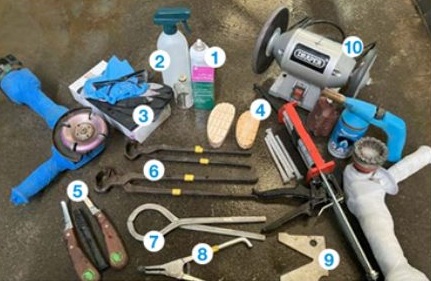 Ten items to include in a hoof care kit.